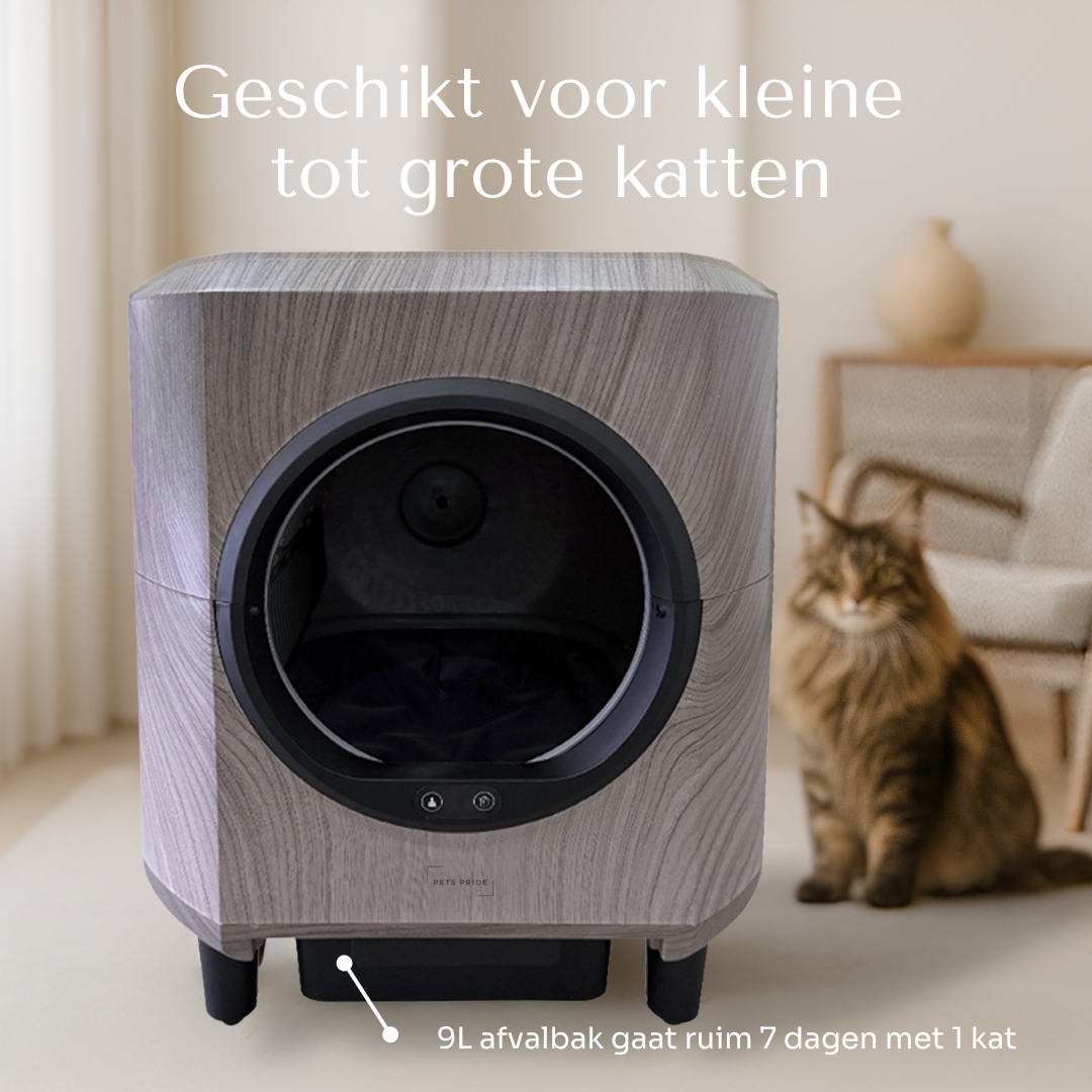 Slimme zelfreinigende kattenbak - Houtlook