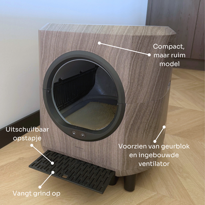 Slimme zelfreinigende kattenbak - Houtlook